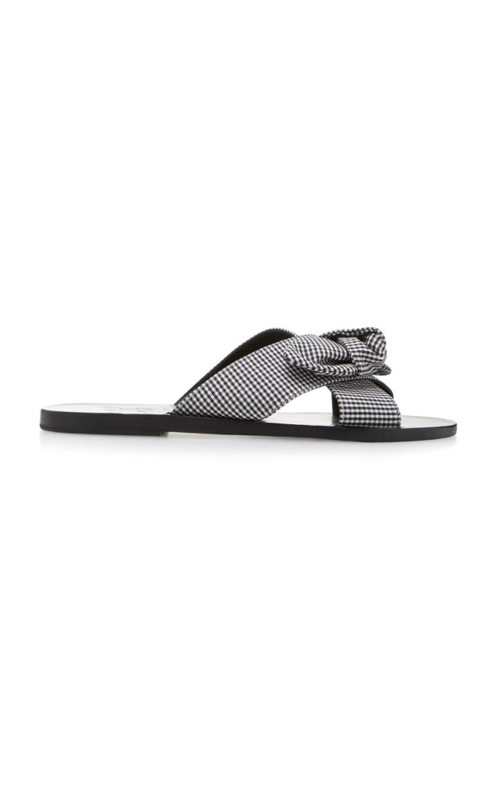 Ancient Greek Sandals Thais Bow-embellished Gingham Cotton Slides