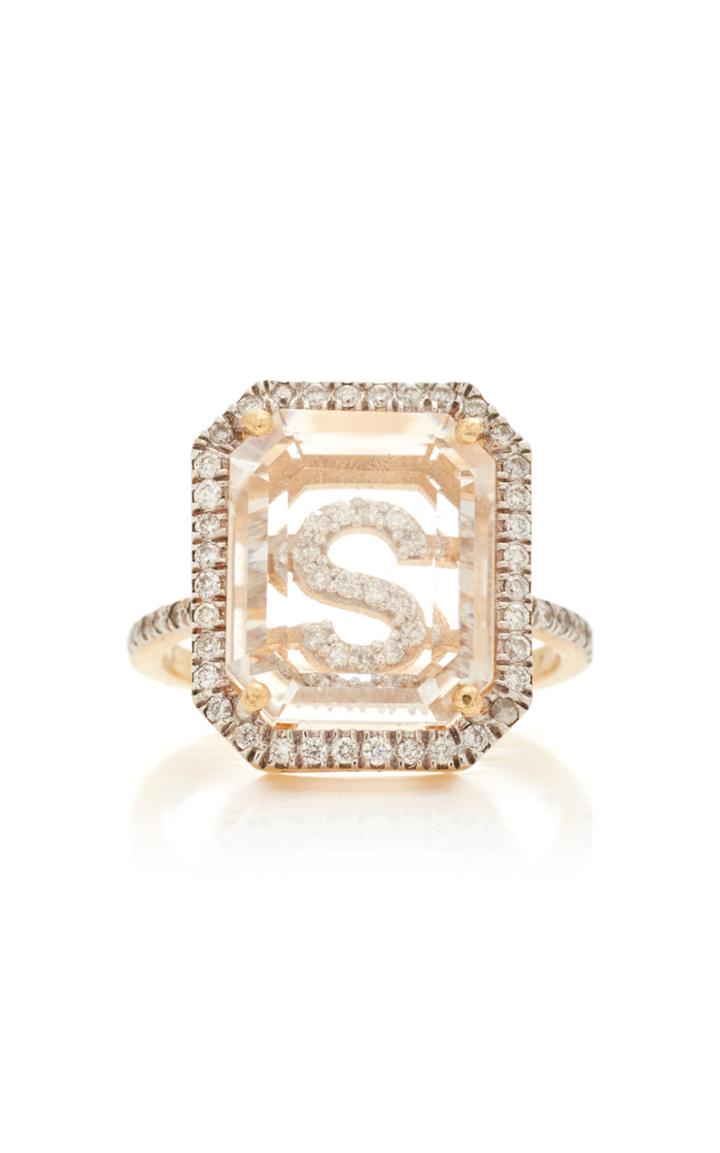 Moda Operandi Mateo 14k Yellow Gold Secret Diamond Frame Initial Ring Size: 4