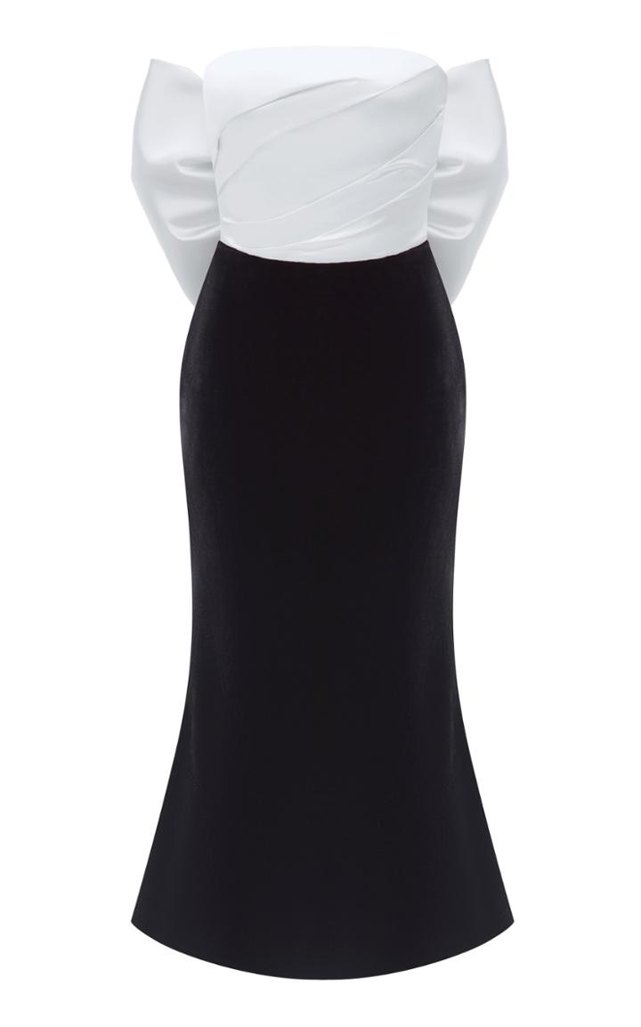 Rasario Bow Embellished Satin And Velvet Corset Midi Dress
