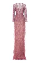 Pamella Roland Sequined And Feather Ombre Gown