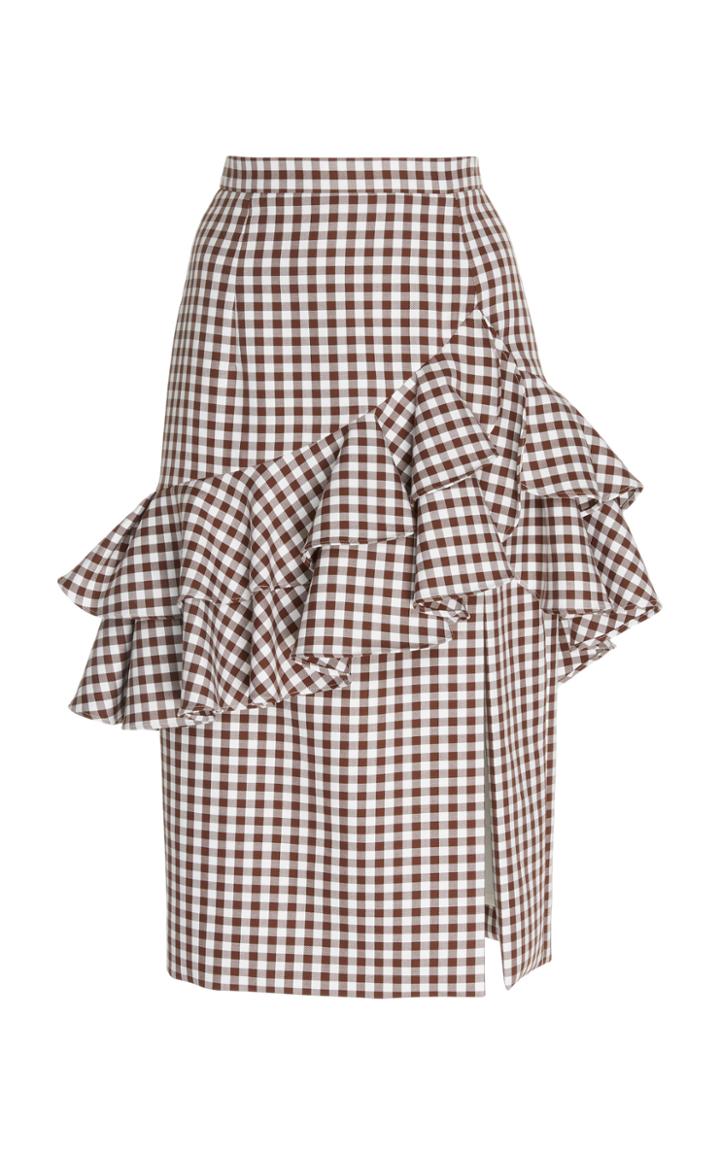 Moda Operandi Michael Kors Collection Ruffled Gingham Pencil Skirt Size: 2