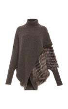 Sally Lapointe Airy Wrap Front Sweater With Fox Fur