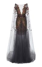 Marchesa Embroidered Tulle Gown With Cape