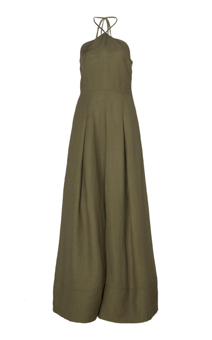 Cult Gaia Yasmina Pintucked Linen Flared Jumpsuit