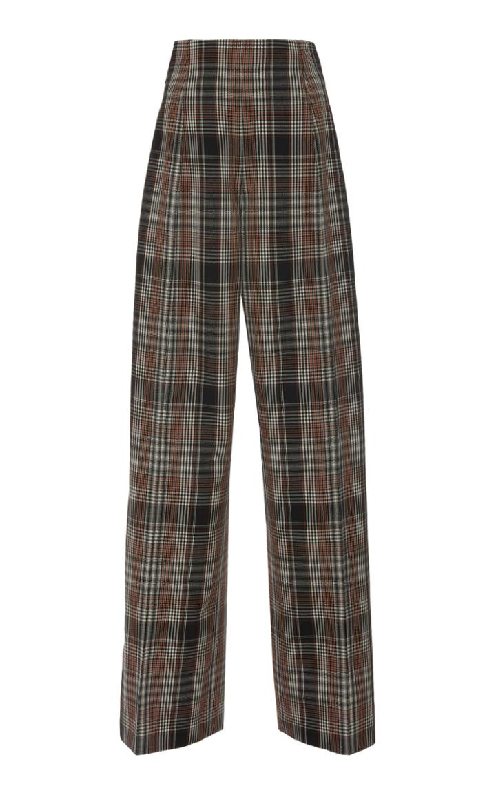 Oscar De La Renta Plaid Virgin Wool Wide-leg Pants