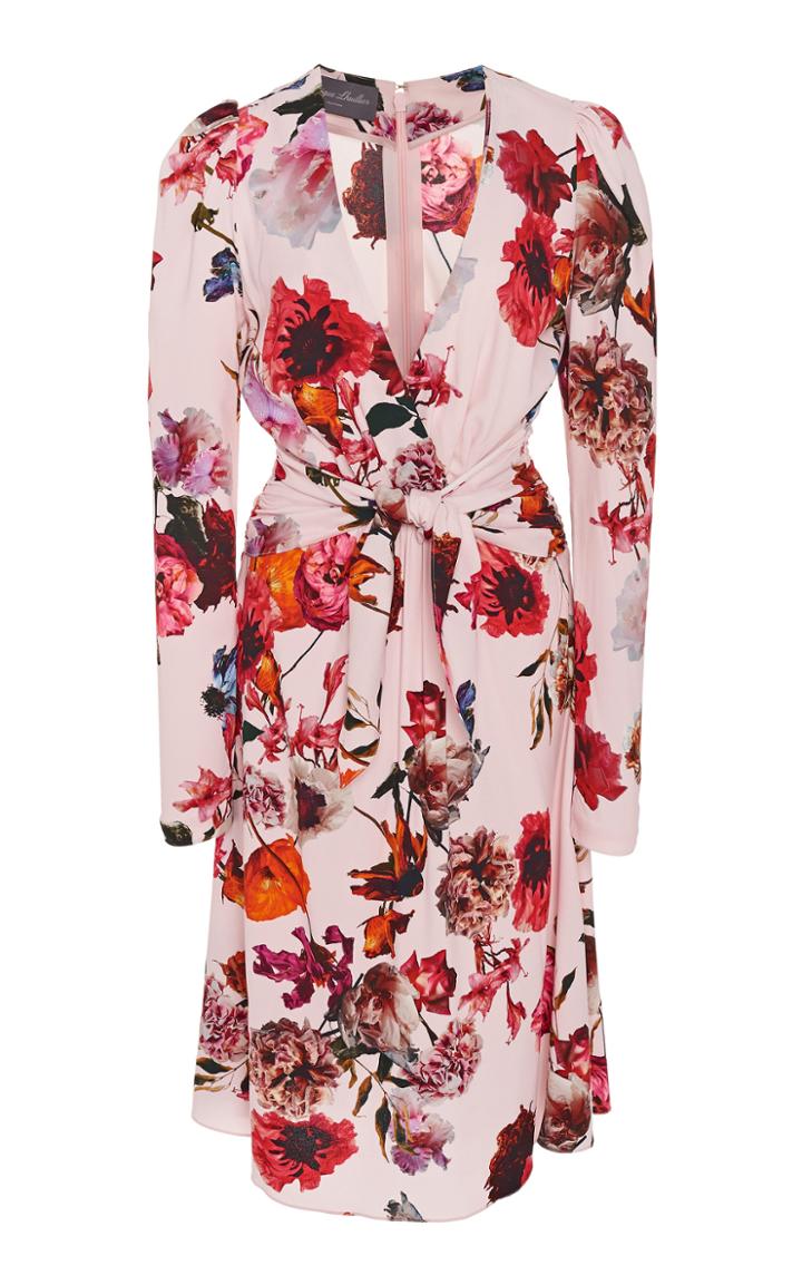 Monique Lhuillier Floral-print Wrap-effect Crepe Dress