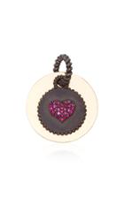 Nancy Newberg Double Pendant With Yellow Gold Disc And Oxidized Cham With Heart Shaped Gemfields Rubies