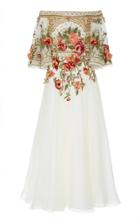 Marchesa Off-the Shoulder Embroidered Silk-organza Dress
