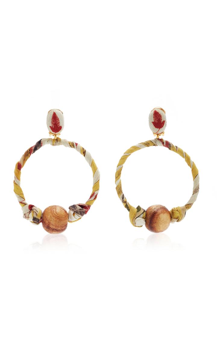 Moda Operandi Oscar De La Renta Wrapped Fabric Embroidered Hoop Earring