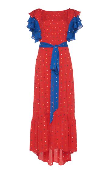 Dhela Embroidered Flowers Red Dress