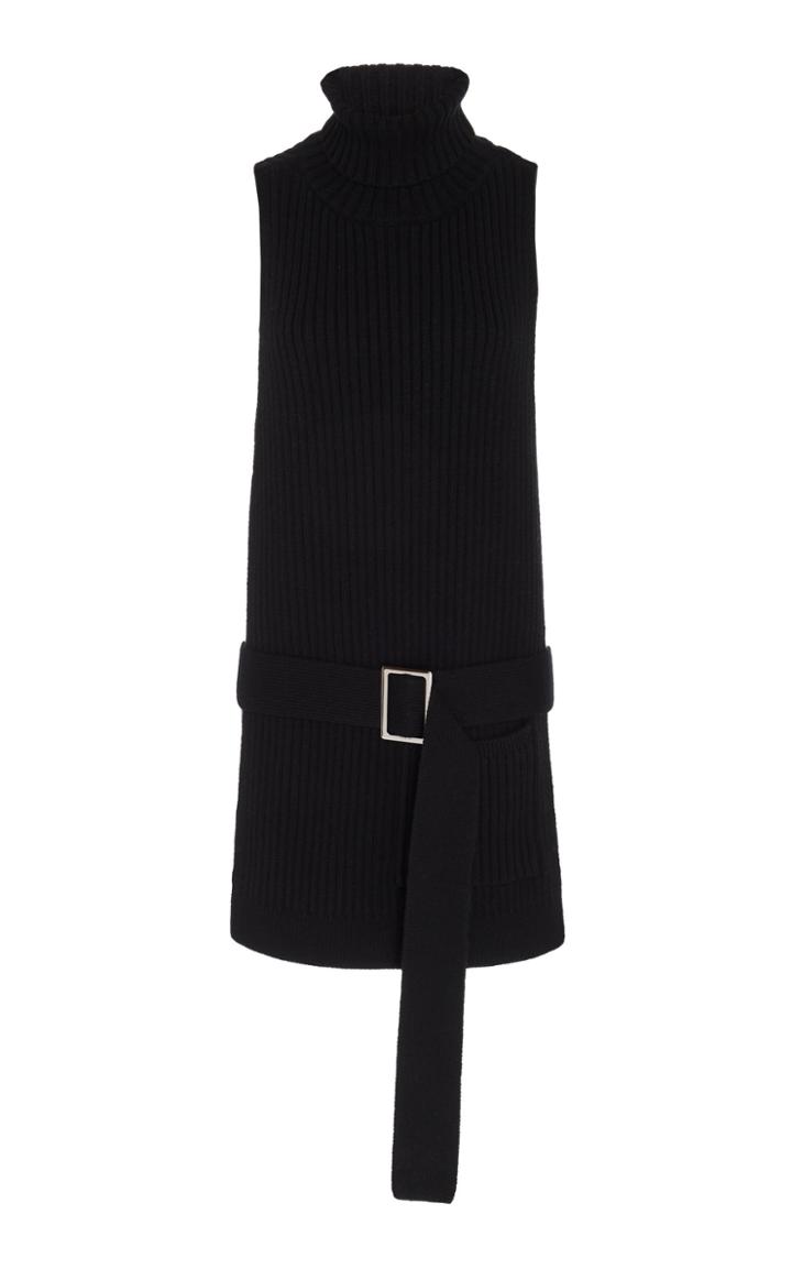 Tibi Belted Wool Turtleneck Top