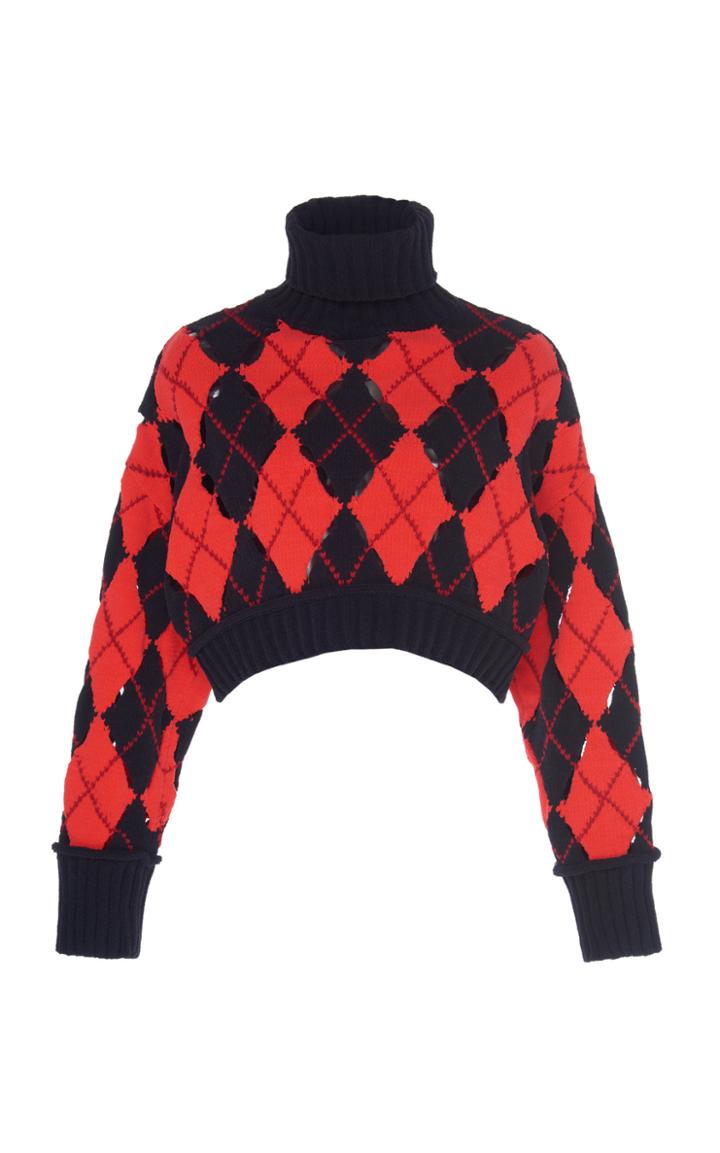 Philosophy Di Lorenzo Serafini Cropped Argyle Turtleneck Sweater