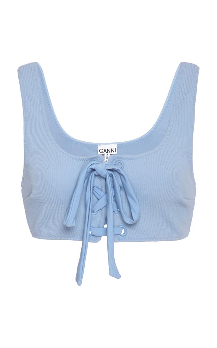 Ganni Tie-detailed Ribbed Bikini Top