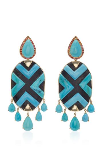 Rodrigo Massot 18k Gold, Sapphires, Ebony, And Turquoise Earrings