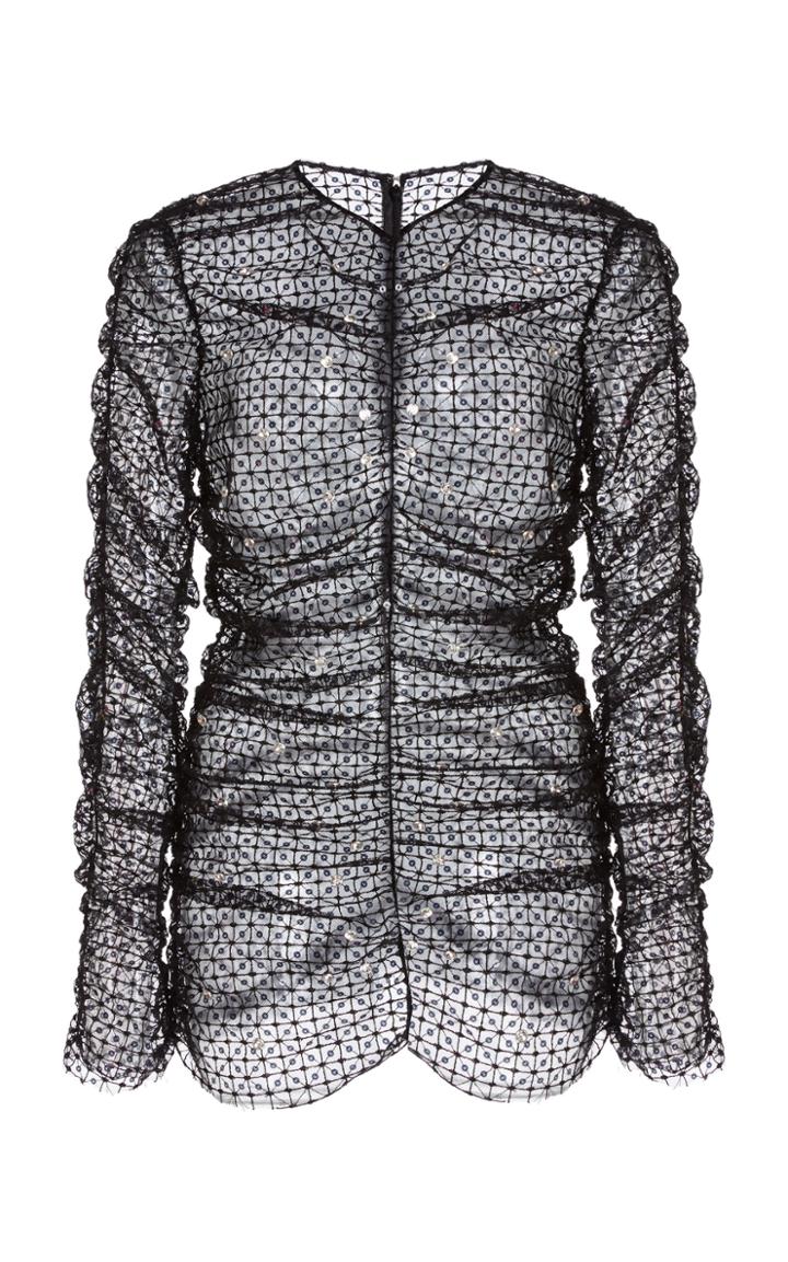 Moda Operandi Huishan Zhang Echo Ruched Sequin-embellished Tulle Top