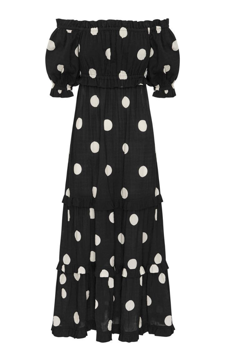 Moda Operandi Peony Polka-dot Cotton-blend Off-the-shoulder Maxi Dress