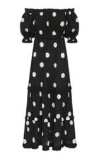 Moda Operandi Peony Polka-dot Cotton-blend Off-the-shoulder Maxi Dress