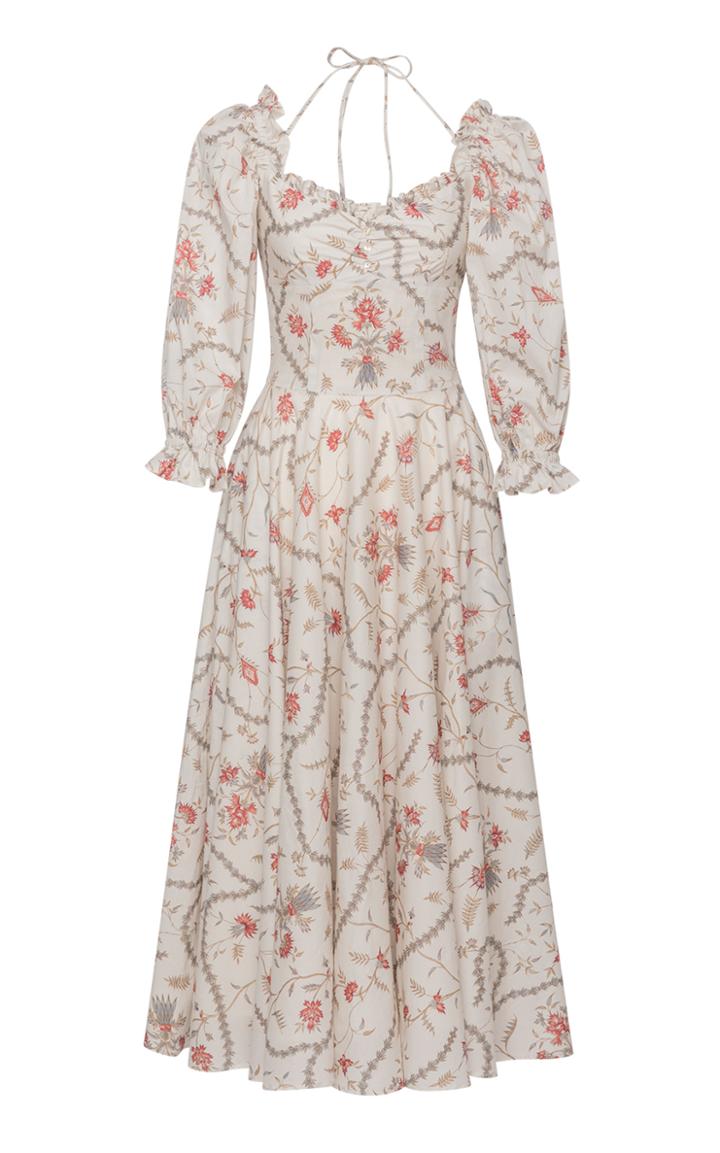 Moda Operandi Lena Hoschek Anglique Ruffled Floral Cotton Midi Dress