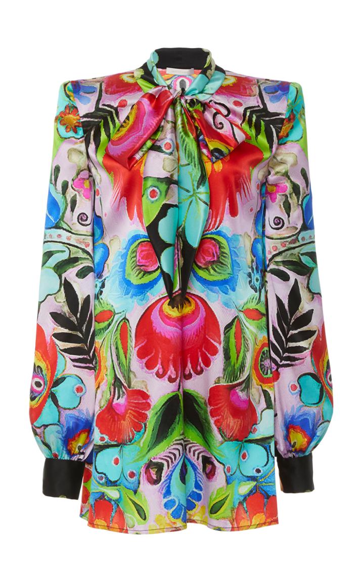 Moda Operandi Naeem Khan Abstract-printed Tie-accented Silk-blend Top Size: 2