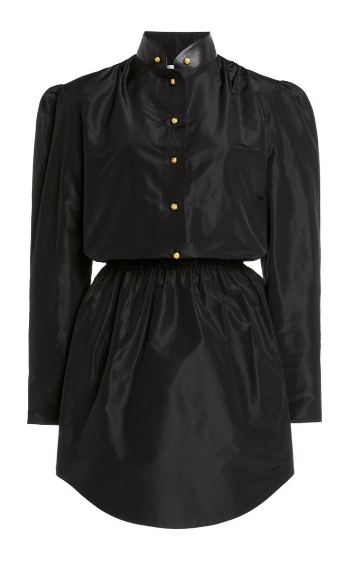 Moda Operandi George Keburia Leather Collar Long Sleeve Silk Mini Dress