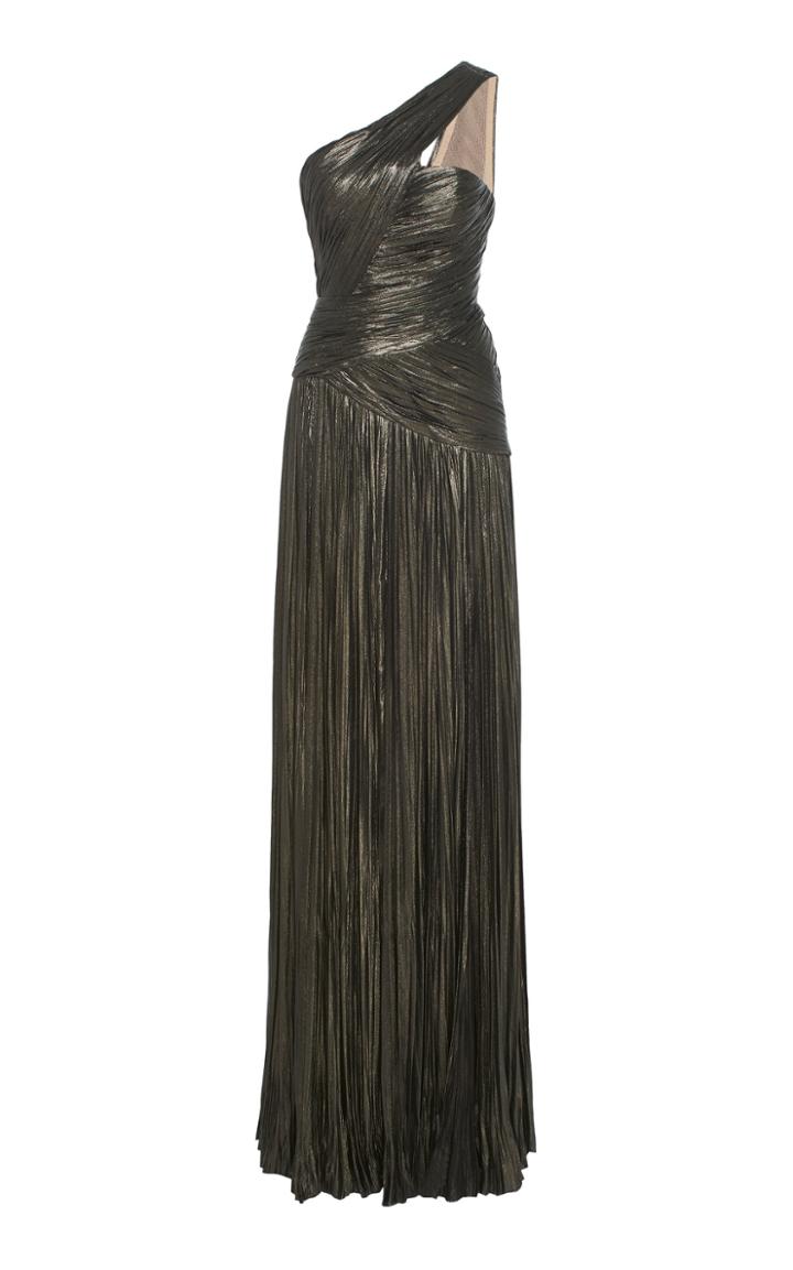 J. Mendel Pleated One-shoulder Silk-blend Gown