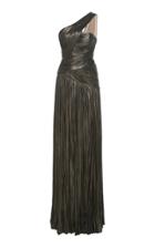 J. Mendel Pleated One-shoulder Silk-blend Gown