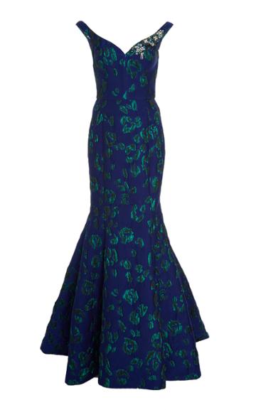 Jason Wu Collection Crystal-embellished Printed Brocade Mermaid Gown