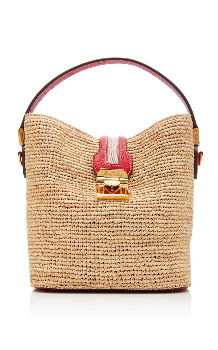 Mark Cross Murphy Grain Leather-trimmed Raffia Bag