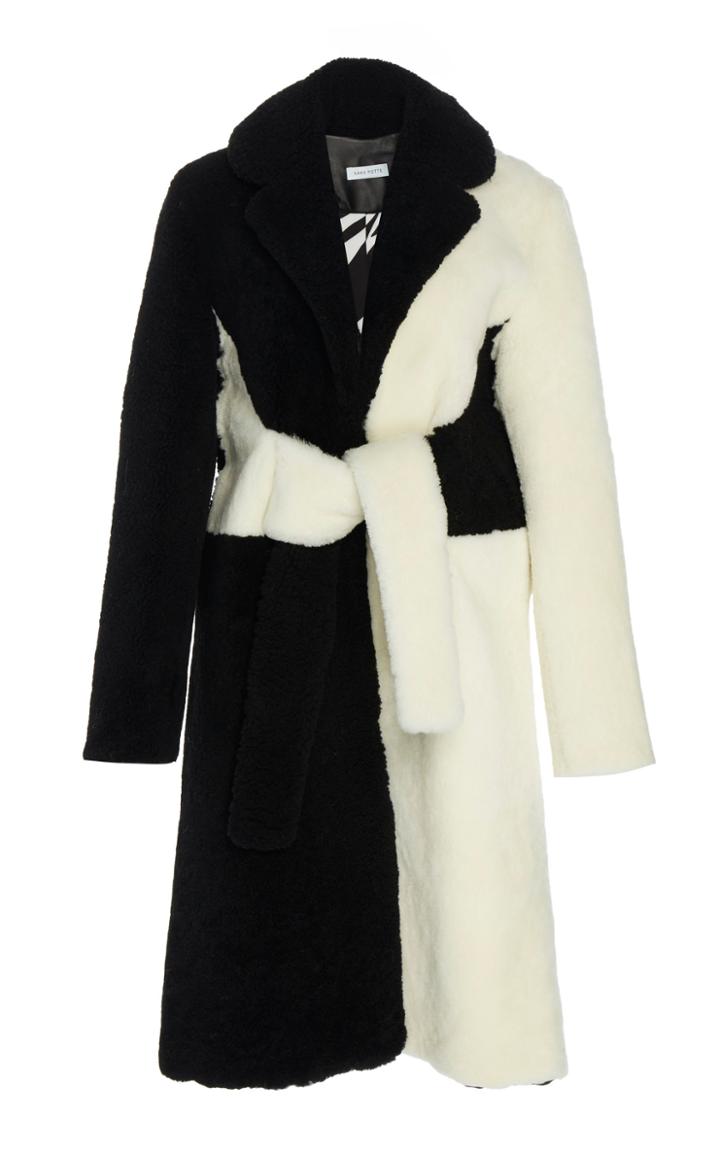 Saks Potts Wrapis Long Color Block Lamb Shearling Jacket