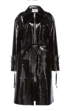 Common Leisure Tobacco Belted Patent Leather Trench Coat