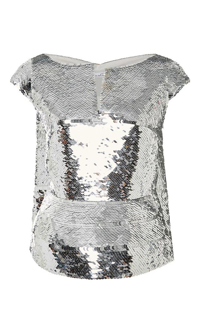 Oscar De La Renta Sequined Silk Top