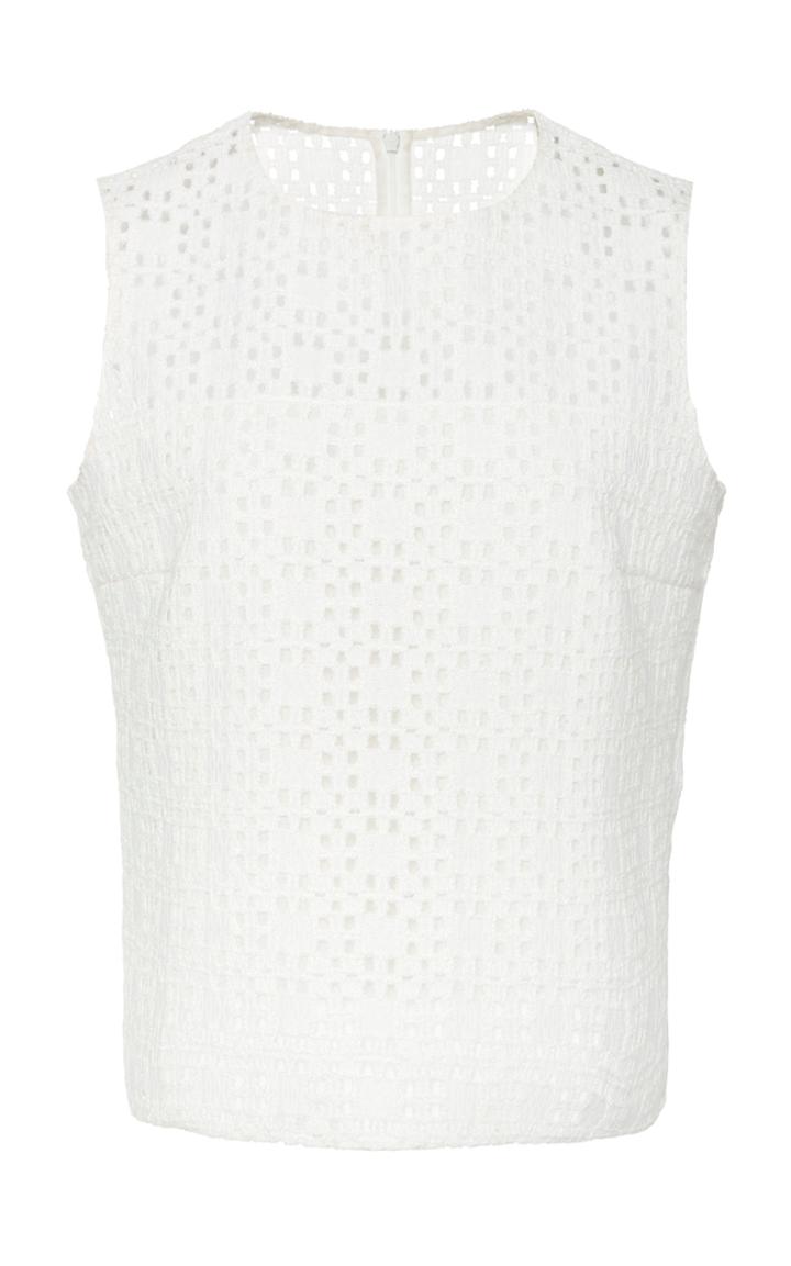 Akris Open Woven Plaid Embroidered Top