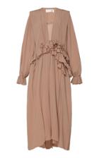 Moda Operandi Victoria Beckham Asymmetric Ruffled V-neck Silk Dress Size: 4