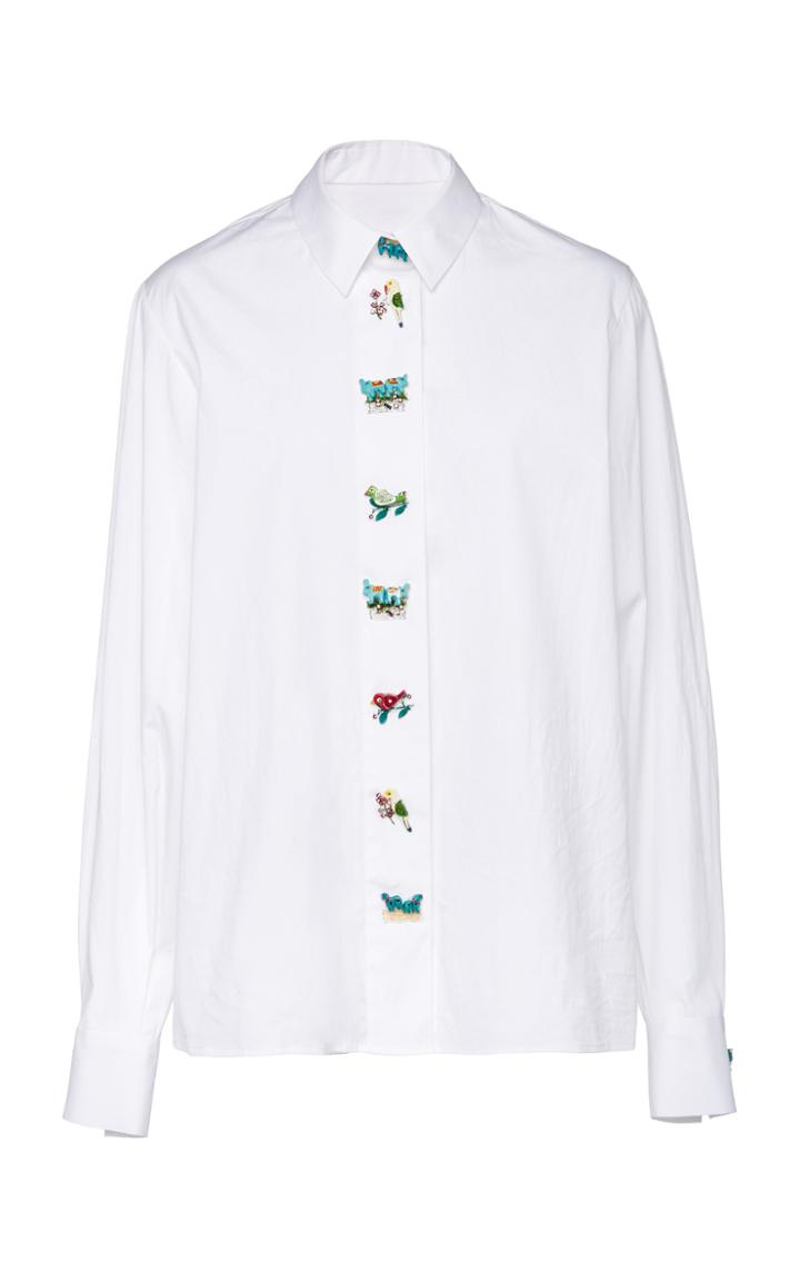 Carolina Herrera Long Sleeve Animal Embellished Blouse