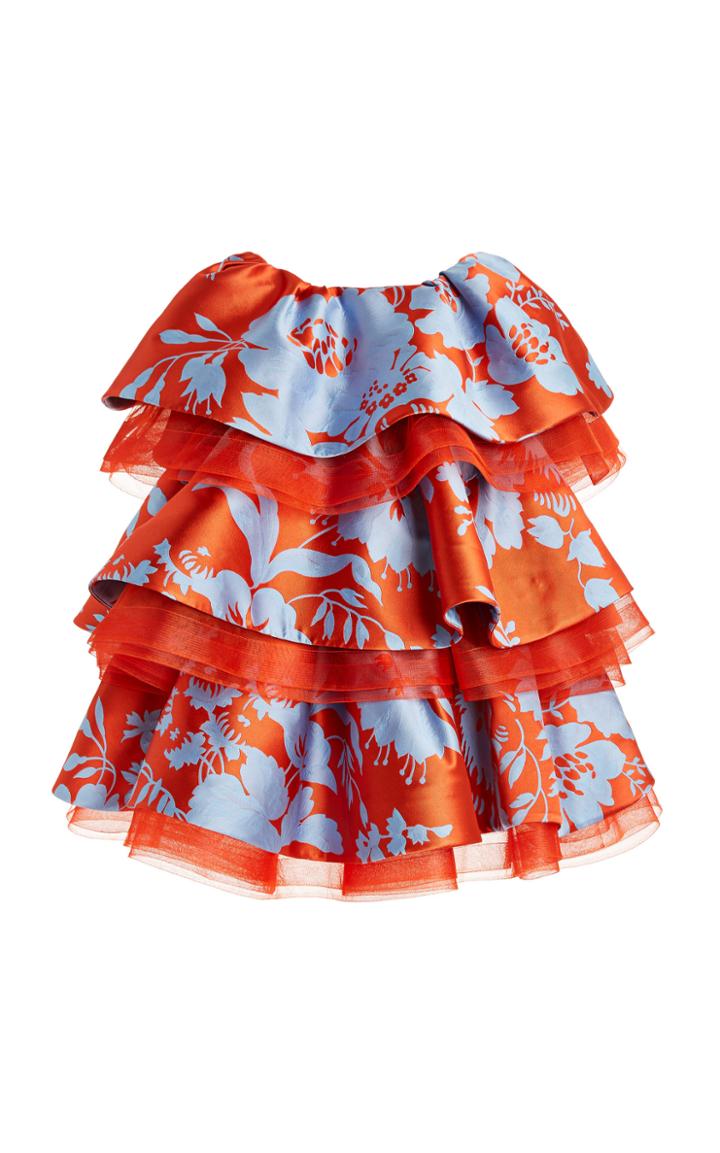 Moda Operandi Carolina Herrera Oversized Floral Jacquard Tiered Mini Dress