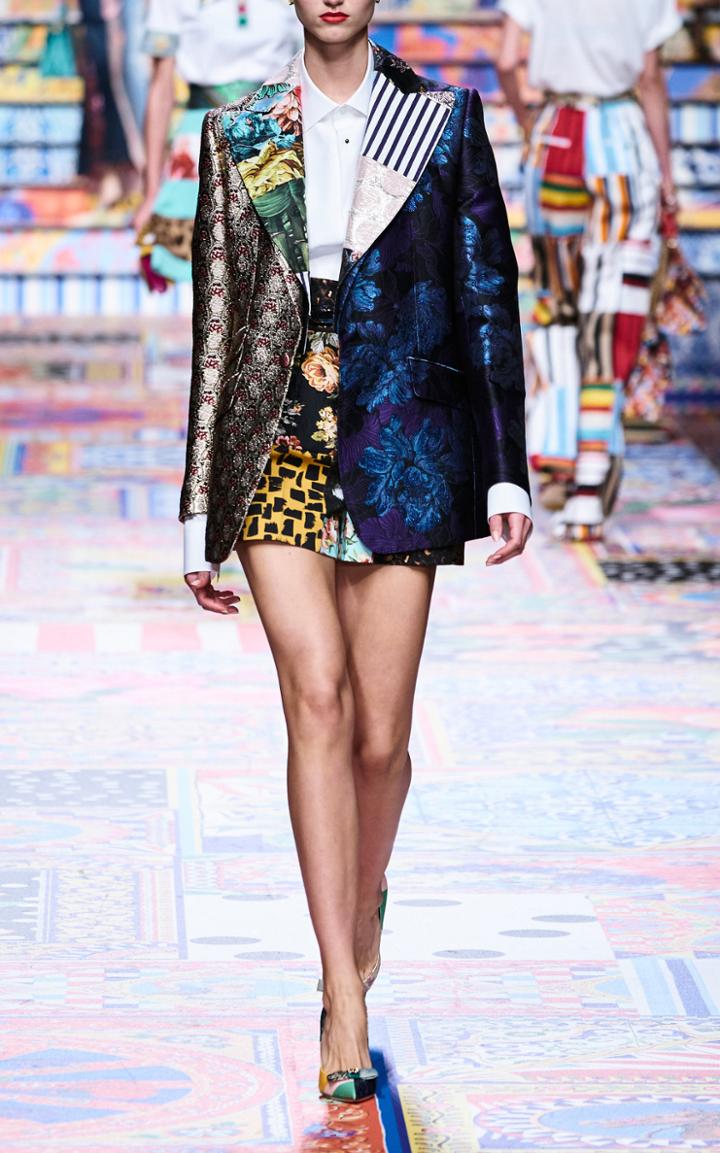 Moda Operandi Dolce & Gabbana Pleated Patchwork Jacquard Shorts
