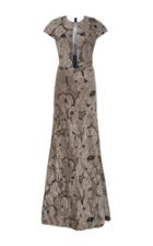 Lela Rose Tulle Inset Column Gown With Detachable Brooch