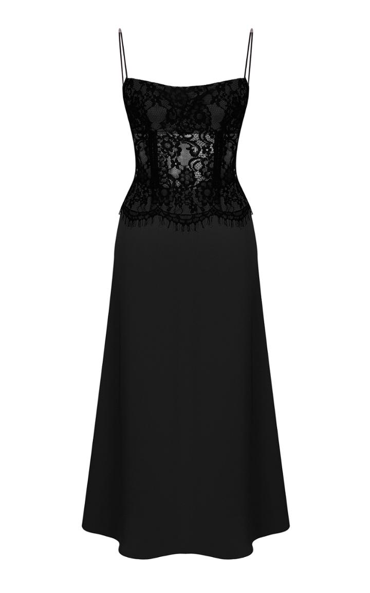 Rasario Sleeveless Lace And Satin Midi Dress