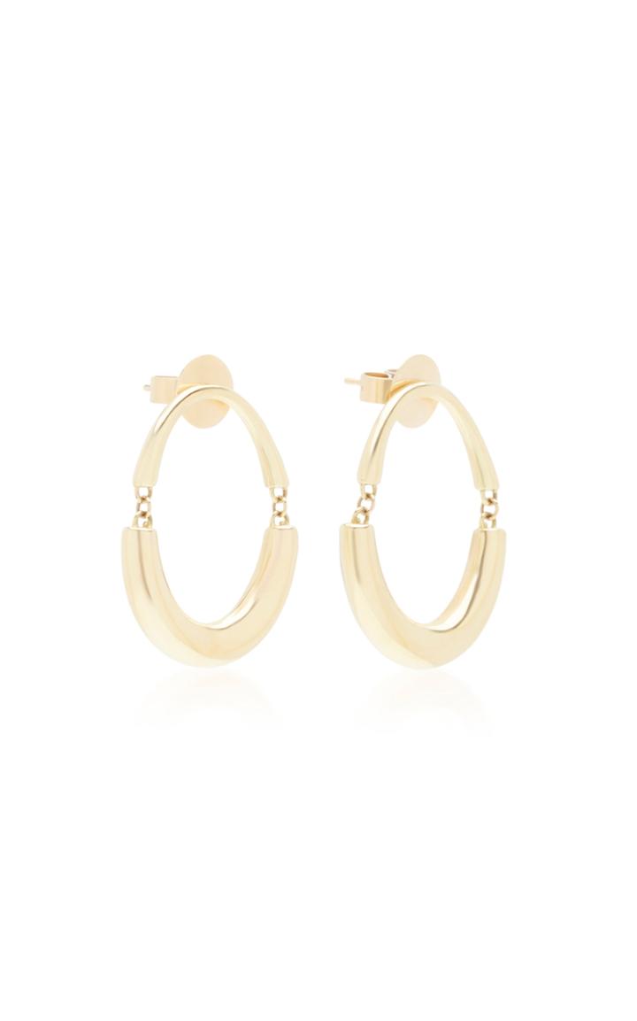 Rush Jewelry Design 18k Yellow Gold Signature Swinging Oval Hoop Earri