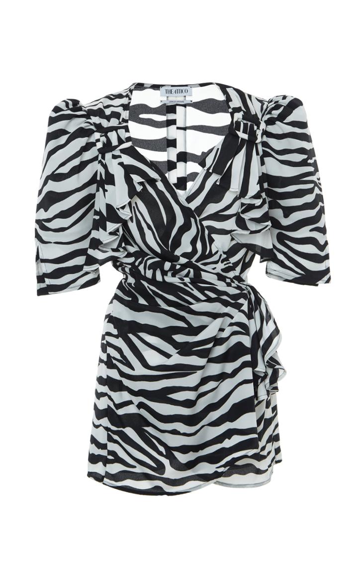 Attico Zebra-print Crepe De Chine Dress