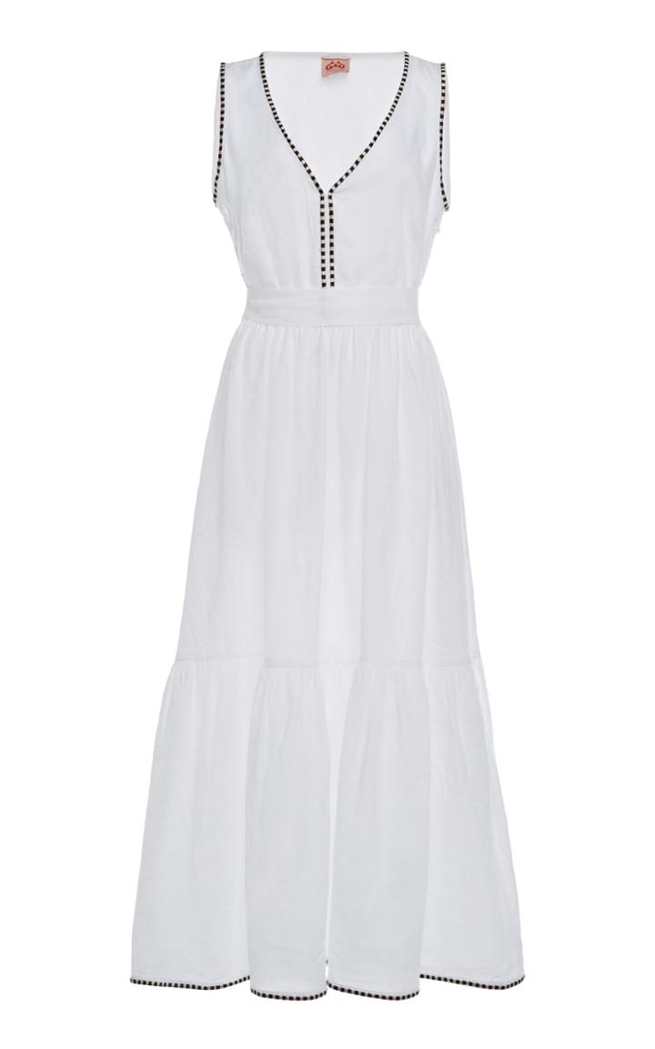 Moda Operandi Le Sirenuse Positano Flower Cheque Evelyn Tiered Linen Dress Size: 38