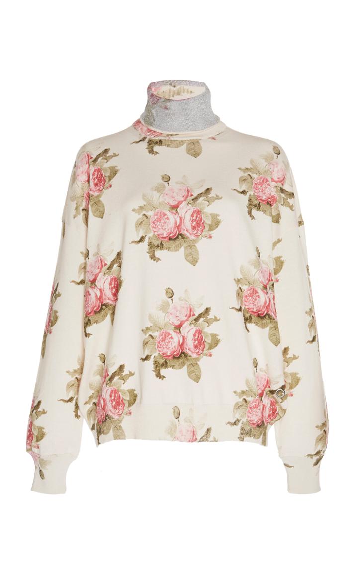 Paco Rabanne Metallic Floral-print Wool-jersey Turtleneck Top