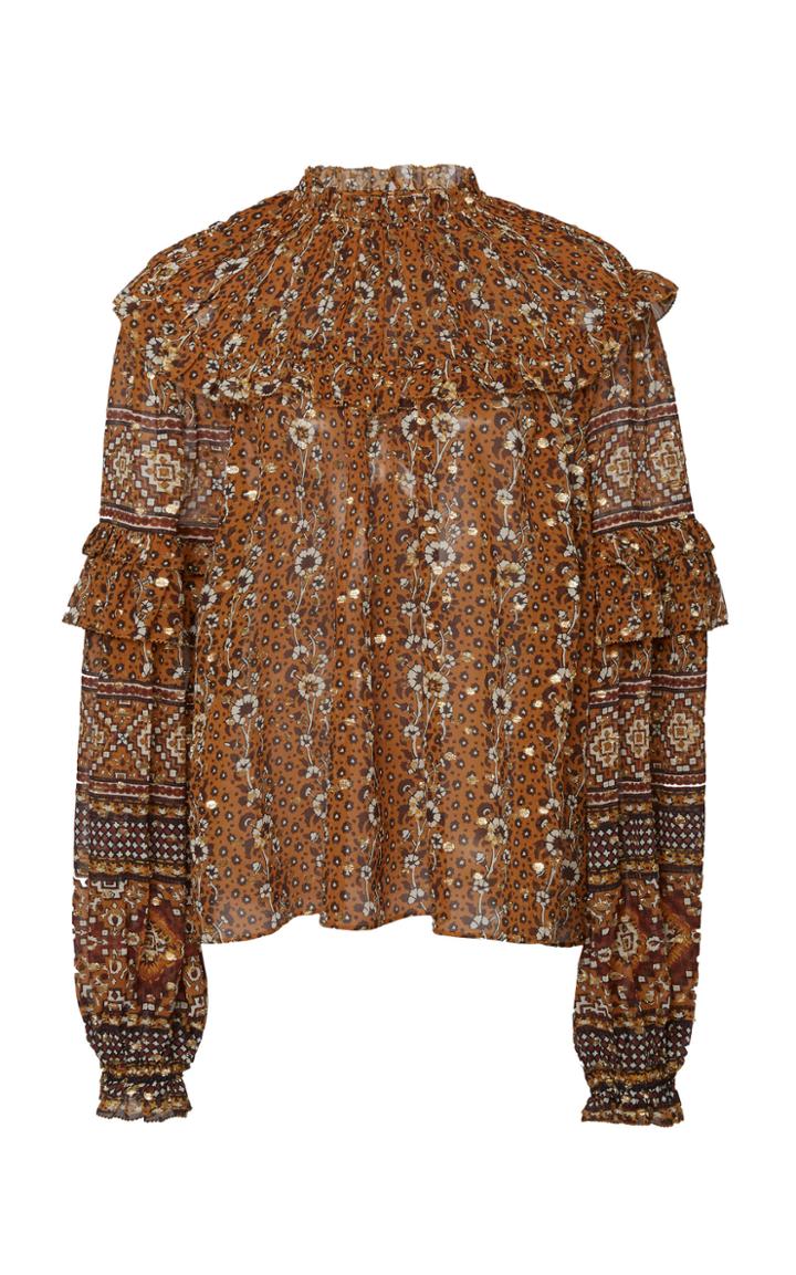 Ulla Johnson Eleni Printed Silk Blned Top Size: 10