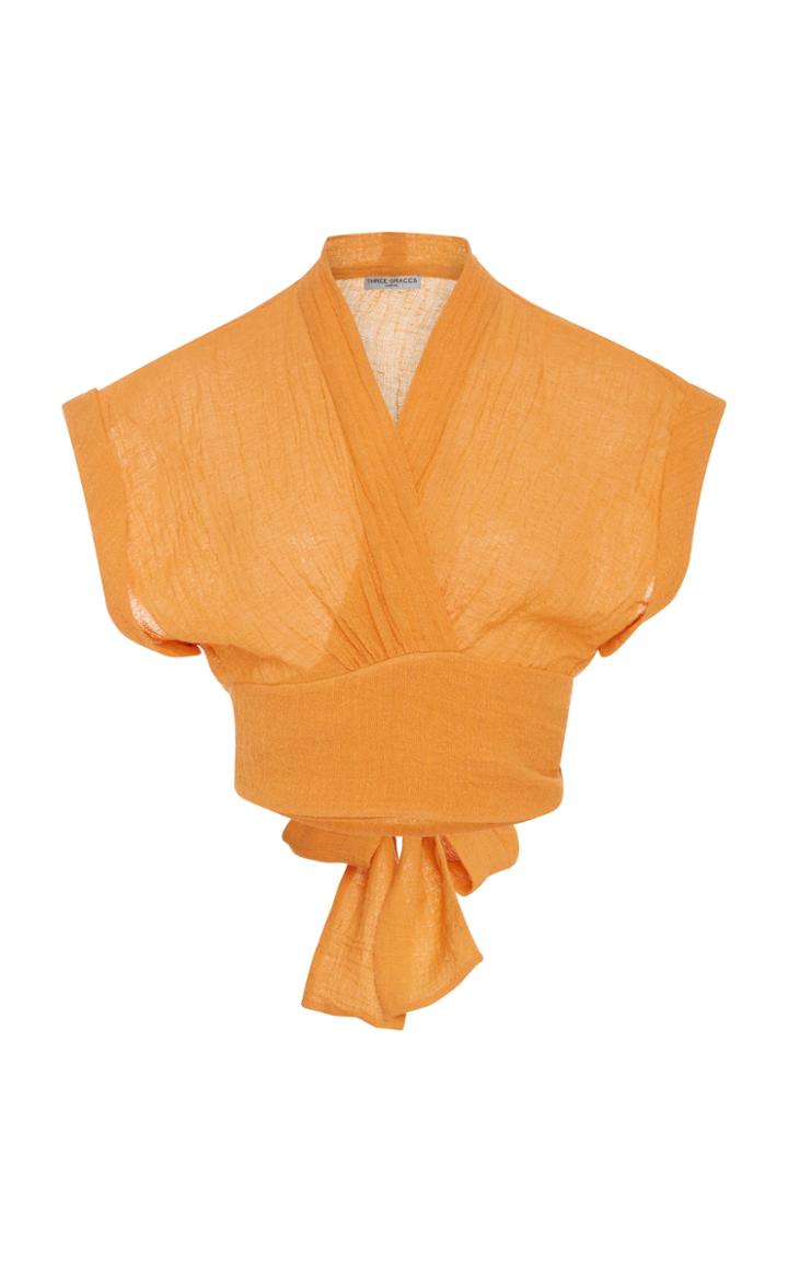Three Graces London Serena Linen-blend Voile Wrap Top