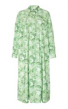 Ganni Printed Cotton Poplin Long Sleeve Midi Dress