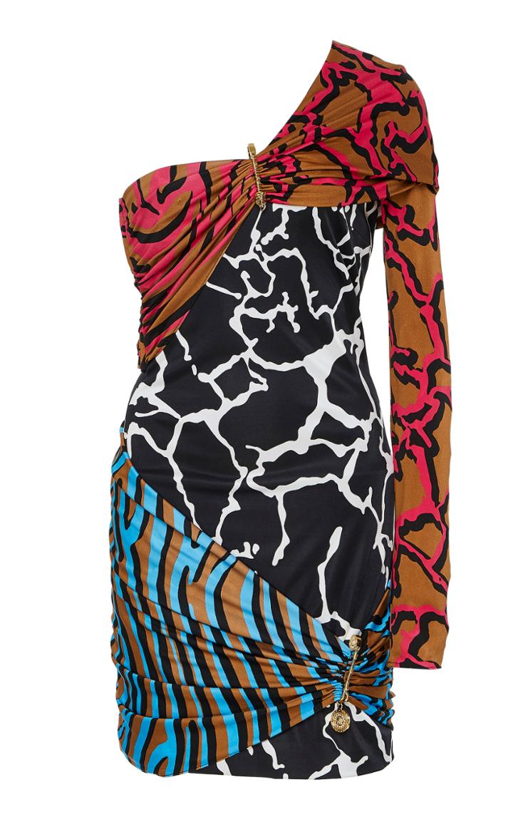 Versace One Shoulder Crepe Mini Dress
