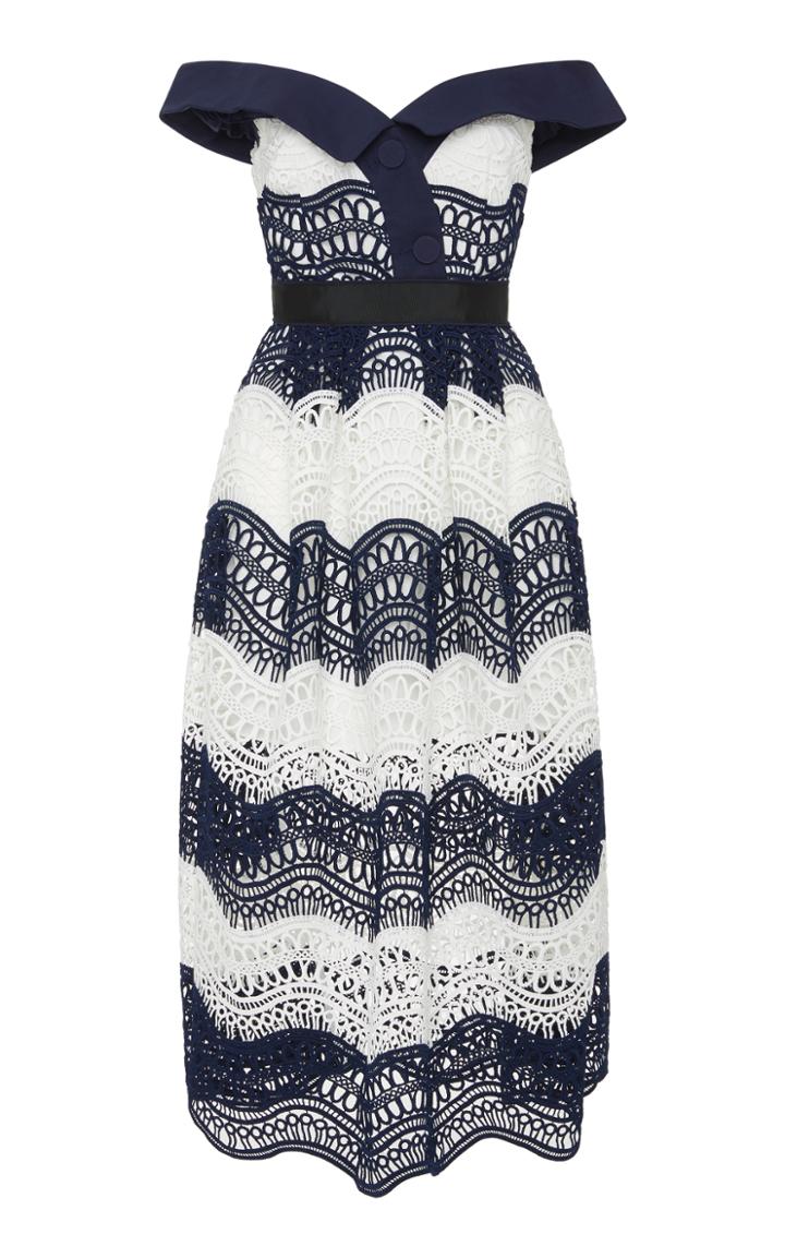 Self Portrait Off-the-shoulder Wave Guipure Lace Midi Dress