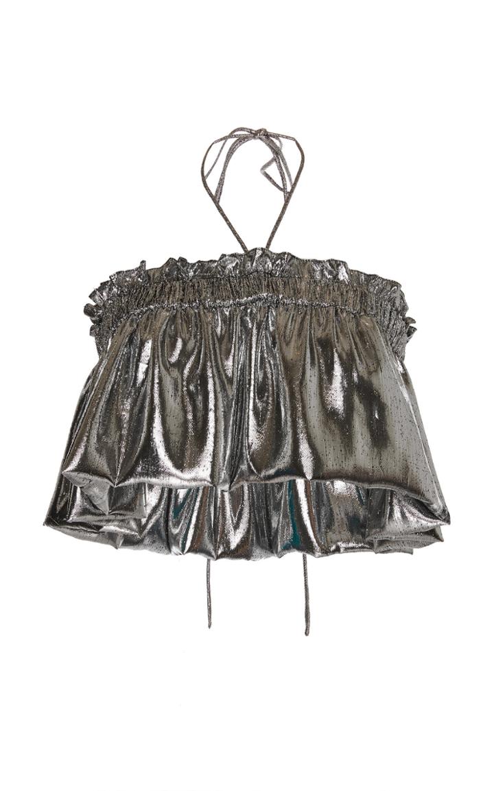 Isabel Marant Kerim Pleated Silk-blend Cropped Top