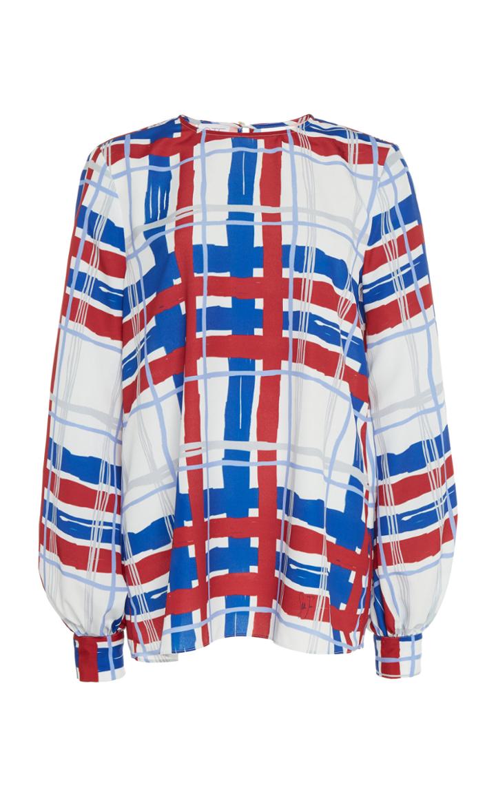 Stella Jean Blouson Sleeve Plaid Blouse