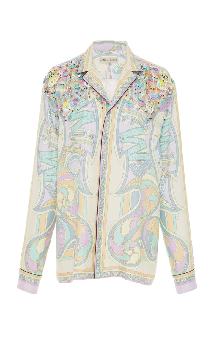 Emilio Pucci Embellished Printed Silk Top